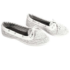 Twisted Bonnie Glitter Crochet Canvas Boat Shoe White Size 7